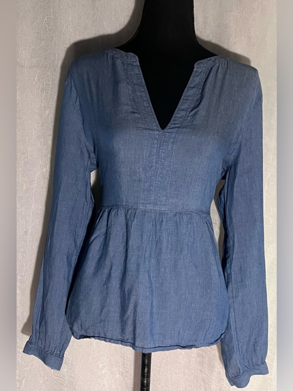 LOFT Chambray Blue V-Neck Peplum Blouse